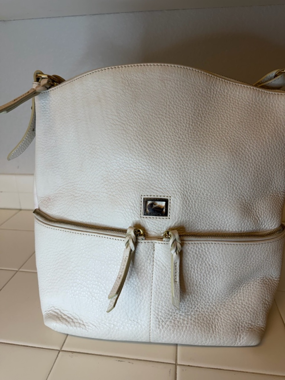 Dooney & Bourke Pebble Leather Hobo Bag – Ivory/Cream – Gold Hardware